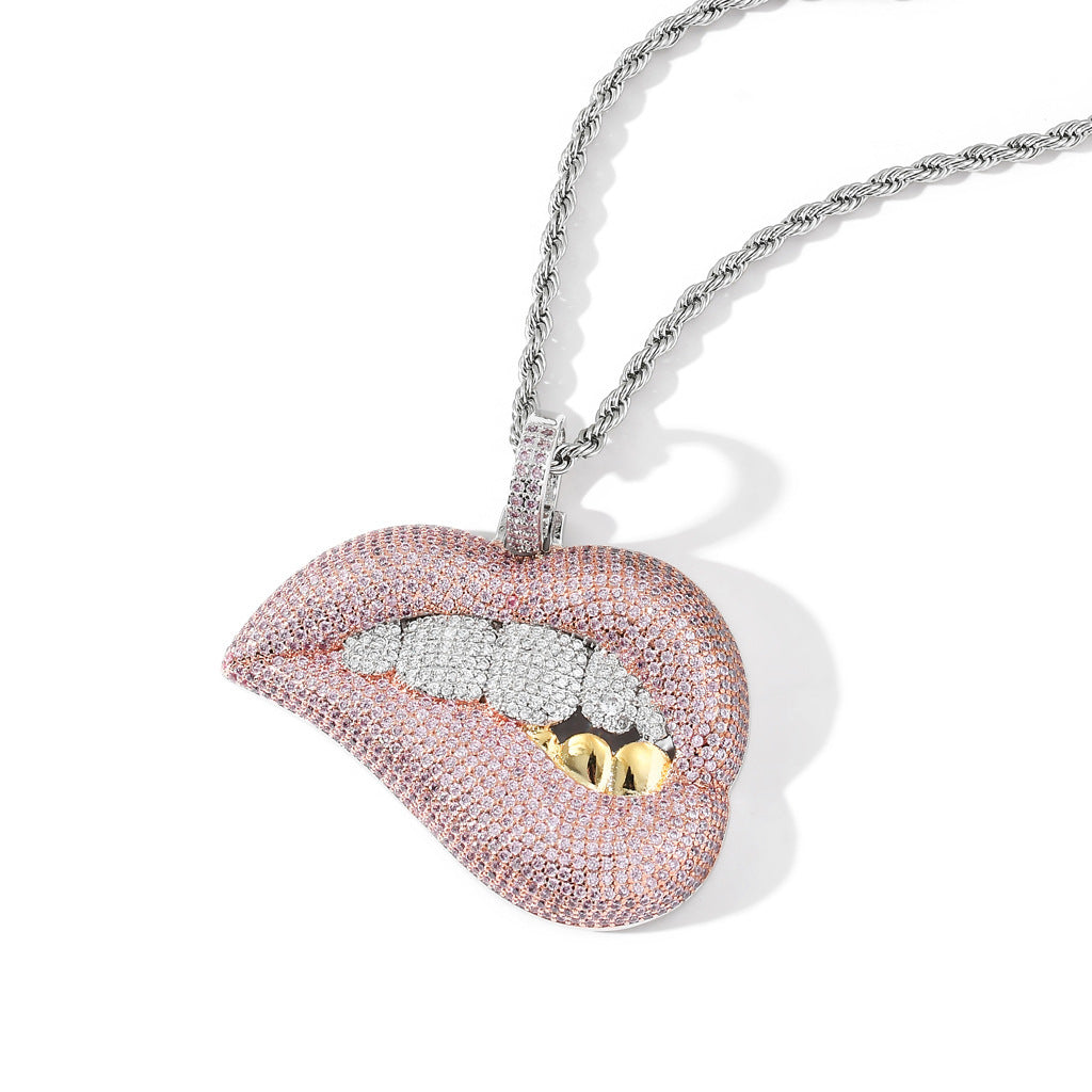 Hip Hop Lip Copper Pendant Necklace for Men and Women