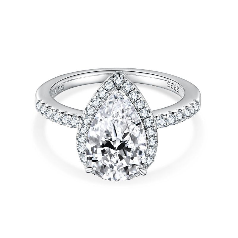 3 Carat Pear Cut Moissanite Halo Ring, 925 Sterling Silver Promise Ring product image