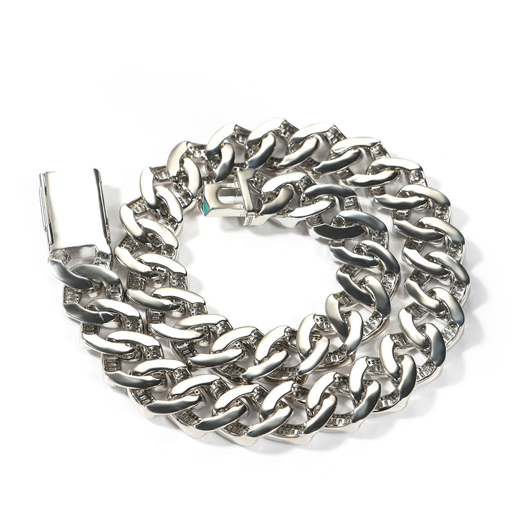 Iced Out Cuban Link Chain Necklace Bracelet Set with Cubic Zirconia Pendant for Women and Men