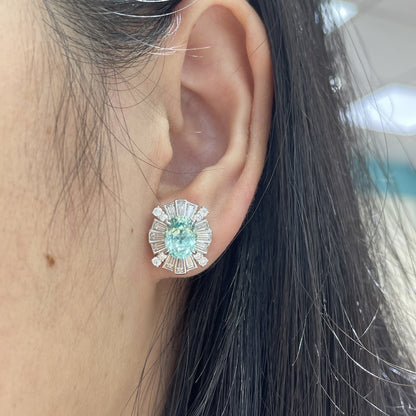 S925 Silver Post Lab-Created Paraiba Floral Stud Earrings, Petite Teal 6–8 mm Earrings for Women