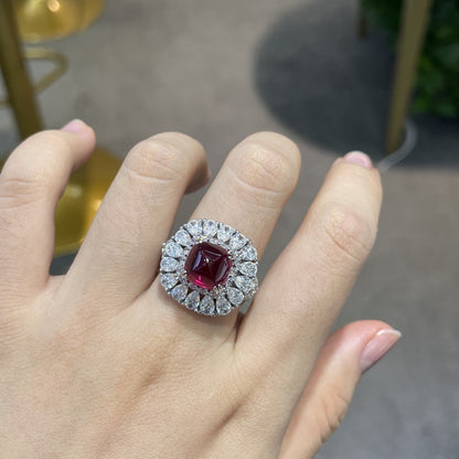 Vintage Cushion-Cut Gemstone Halo Ring, S925 Silver 18K Gold Plated
