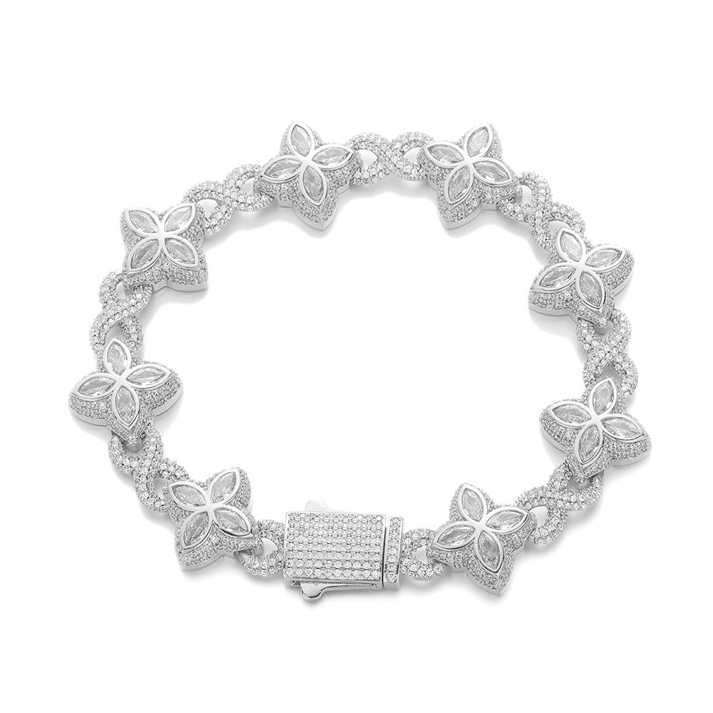 Clover Cuban Link Cubic Zirconia Bracelet & Necklace, Unisex Hip Hop Jewelry product image