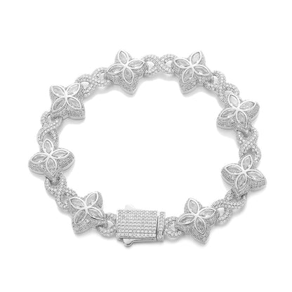 Clover Cuban Link Cubic Zirconia Bracelet & Necklace, Unisex Hip Hop Jewelry