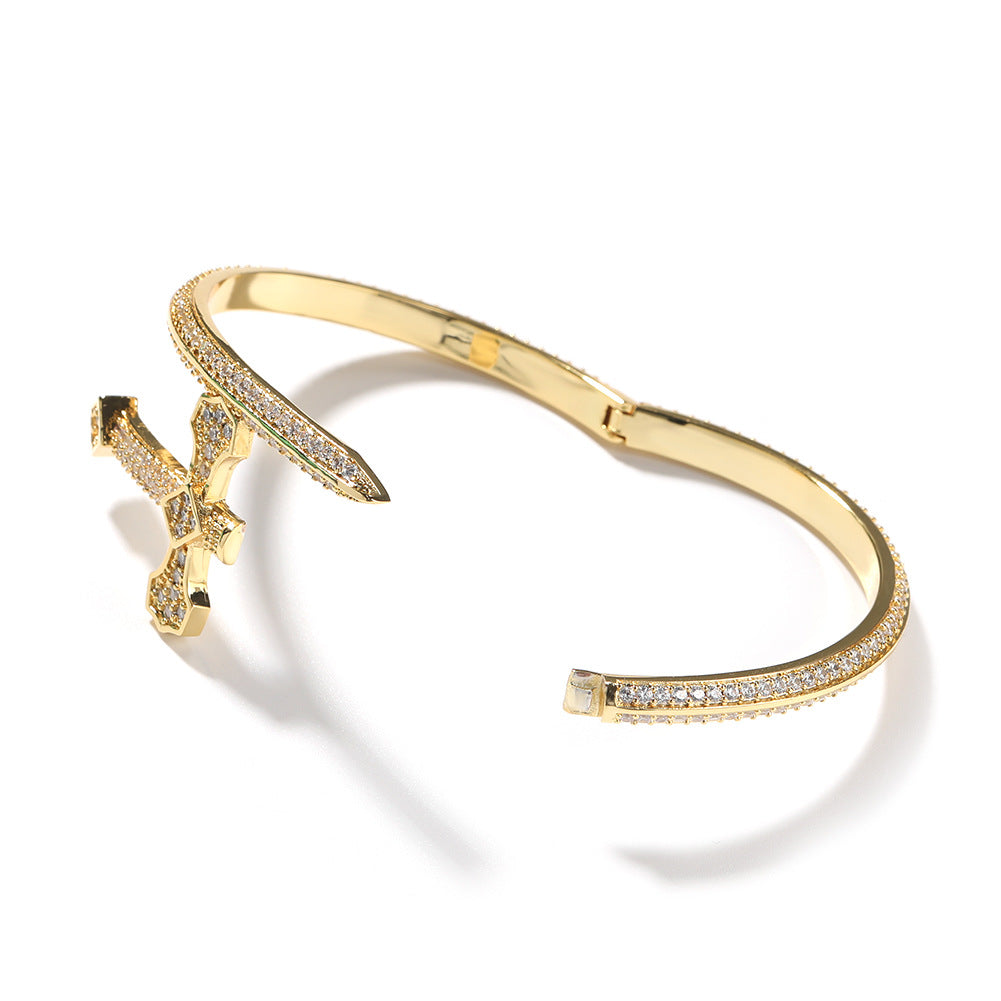 Iced Nail Bangle Bracelet for Women with Cubic Zirconia - Trendy Gold, Silver & Rose Gold Statement Chain Bracelet