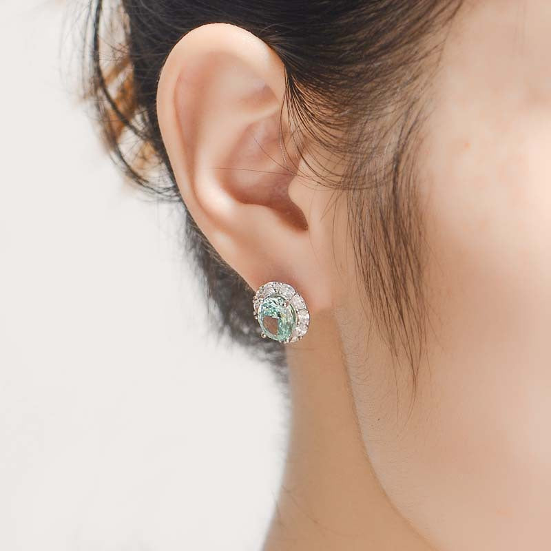Oval Green Halo Stud Earrings for Women, Sterling Silver product image