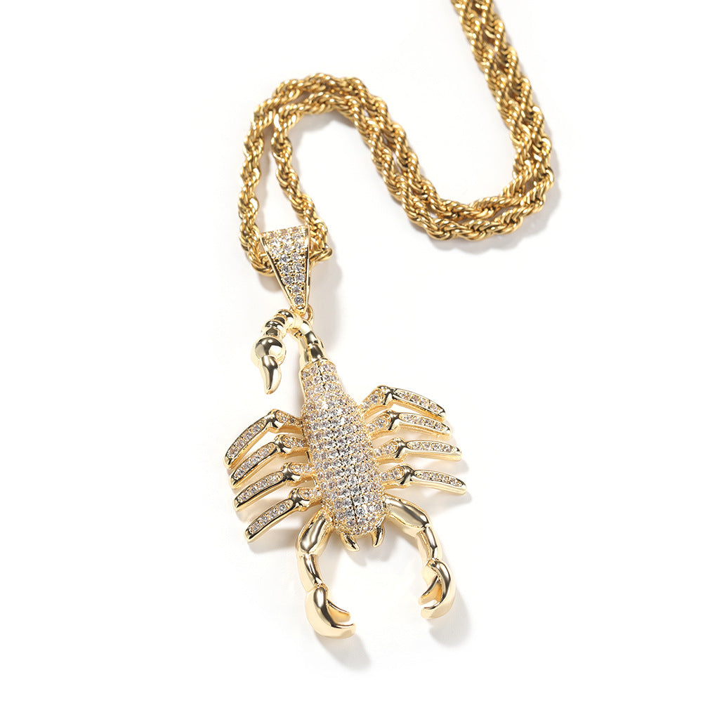 Iced Scorpion Pendant Necklace for Women and Men - Cubic Zirconia Animal Statement Chain in Gold or Silver Tone