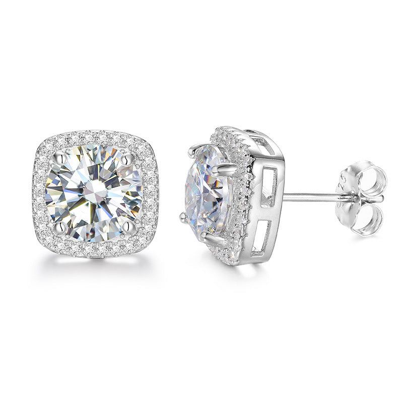 925 Silver Moissanite Square Stud Earrings for Women and Men, Geometric Iced Out Hip Hop Earrings product image