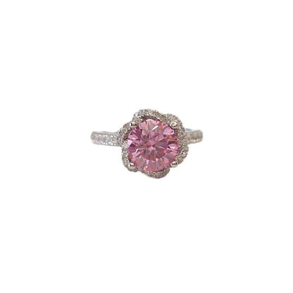 Pink Moissanite Halo Ring for Women, Rose Bloom Engagement Style Ring, 1 Carat or 2 Carat, Sizes 9-20