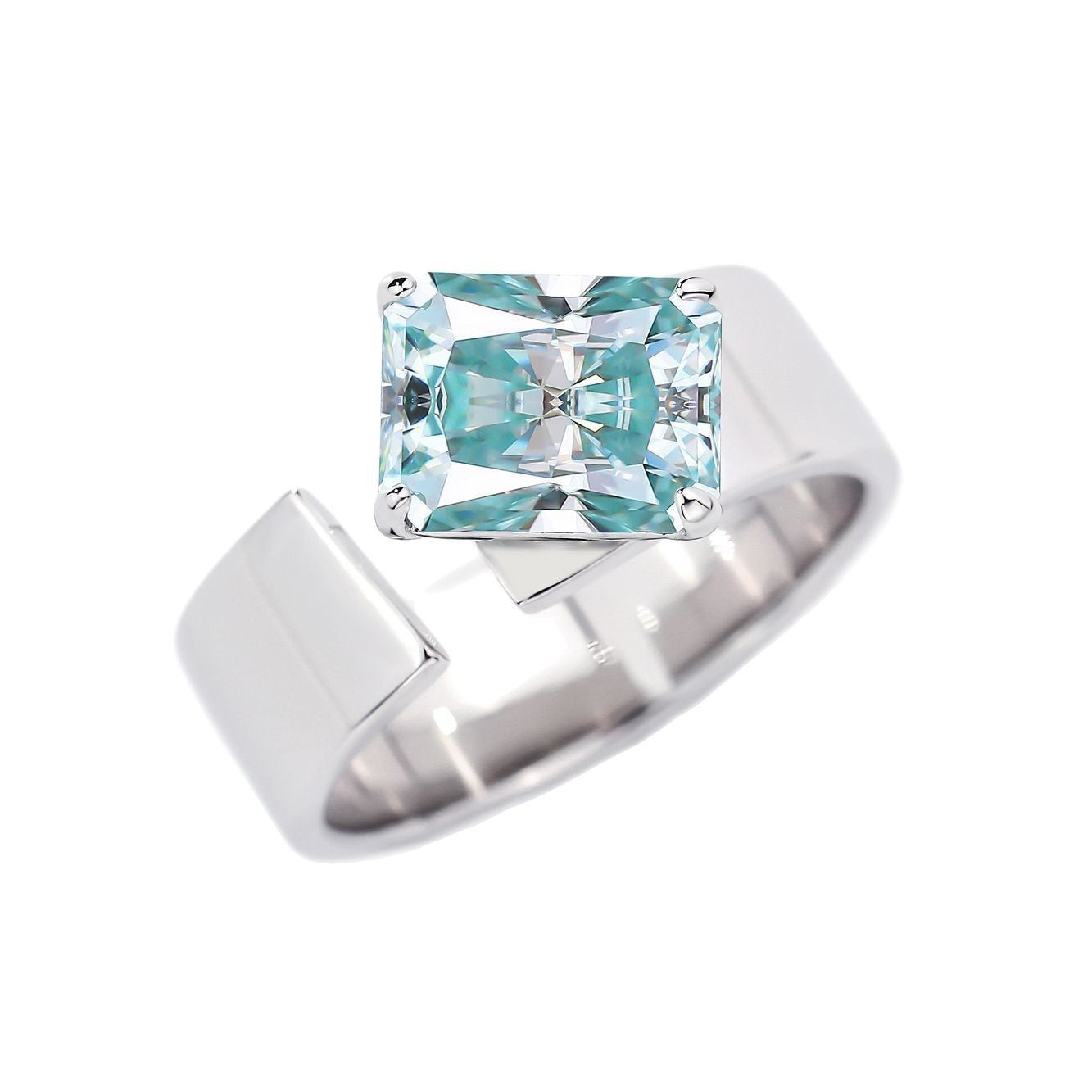 3 Carat Moissanite Ring, Open Adjustable S925 Silver Radiant-Cut Color Stone Ring, Women’s Promise Ring product image