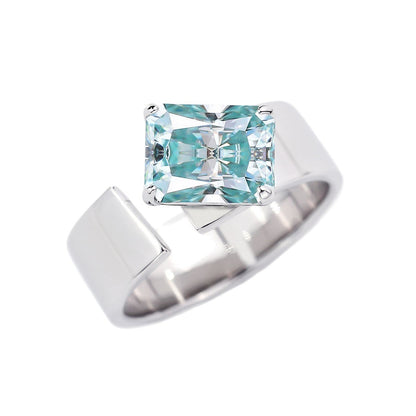 3 Carat Moissanite Ring, Open Adjustable S925 Silver Radiant-Cut Color Stone Ring, Women’s Promise Ring