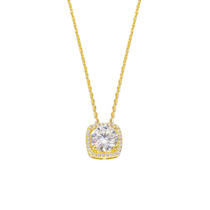 925 Silver Geometric Moissanite Pendant Necklace for Women, Luxury Hip Hop Clavicle Chain