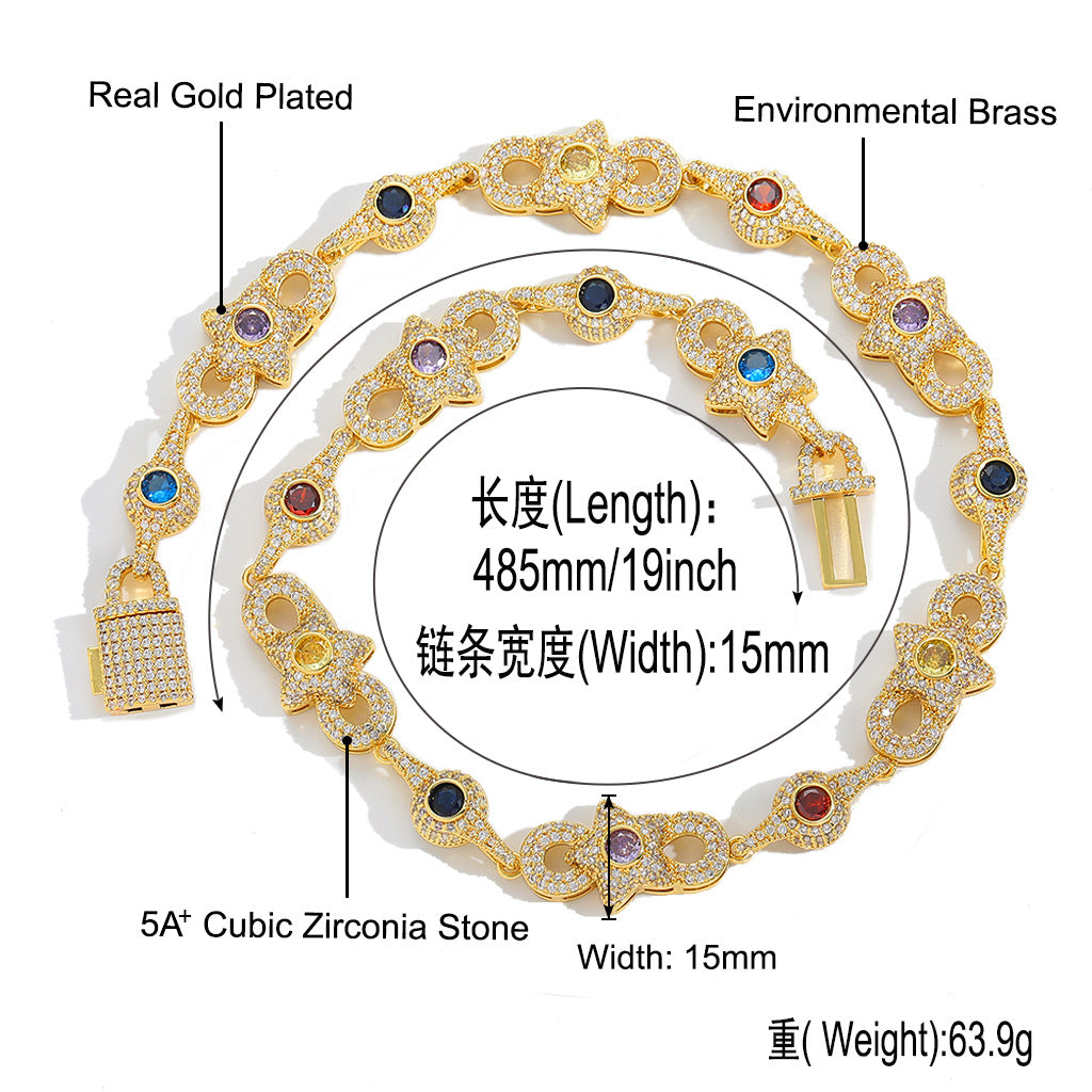 Hip Hop Star Eye Round Cubic Zirconia Necklace for Men
