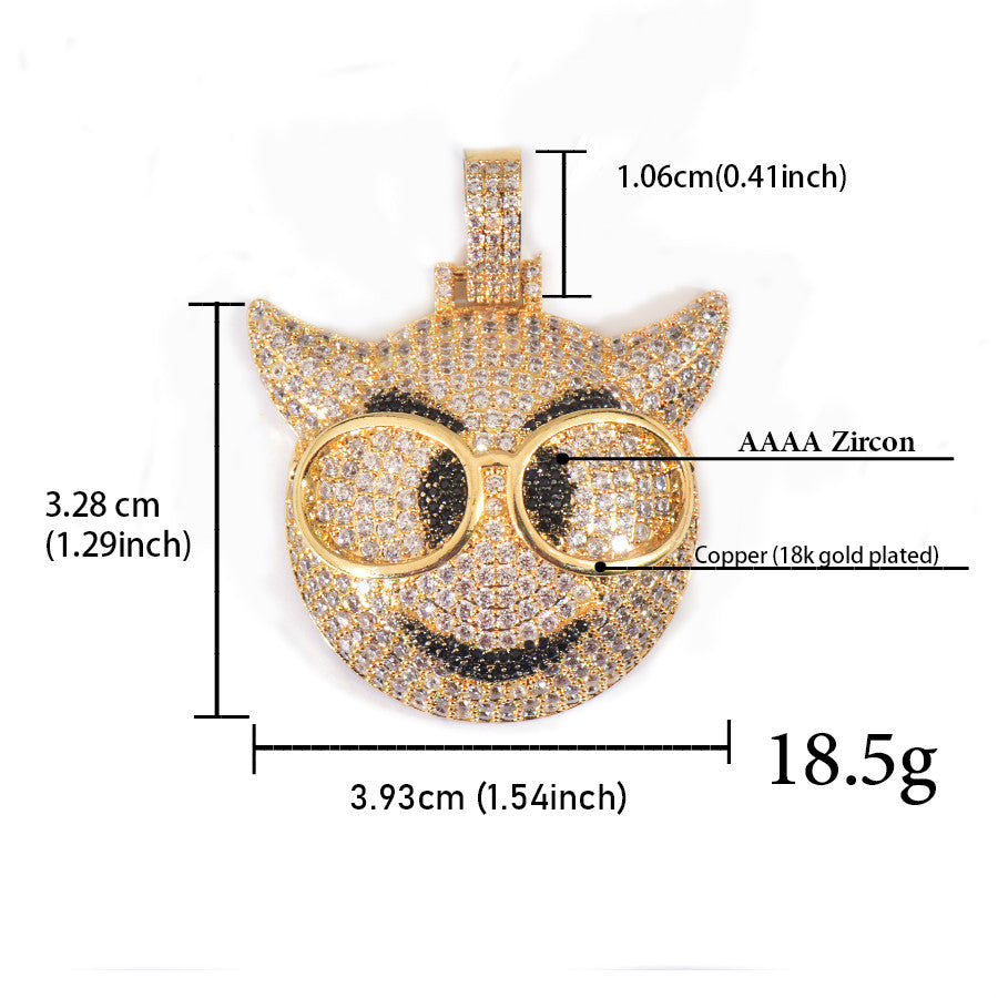 Iced Cartoon Cat Pendant Necklace for Unisex
