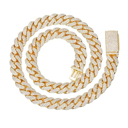 12mm Iced Out Double Row Cubic Zirconia Cuban Link Chain Necklace Bracelet Unisex Hip Hop Jewelry