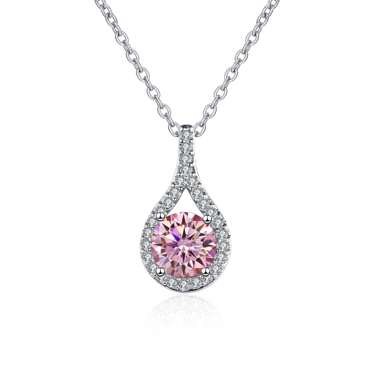 1ct S925 Silver Moissanite Teardrop Pendant Necklace, Box Chain, Color Options product image