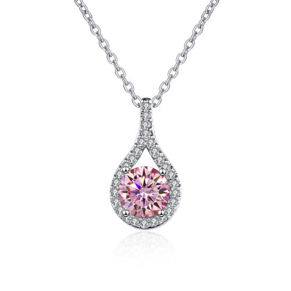 1ct S925 Silver Moissanite Teardrop Pendant Necklace, Box Chain, Color Options