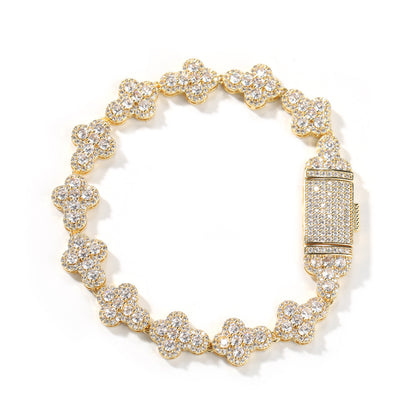 Men’s Iced Out Cross Necklace & Bracelet Set with Cubic Zirconia Pendant Chain in Gold or Silver