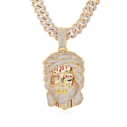 Iced Face Pendant Necklace, Hip Hop Cartoon Chain, White or Gold Tone