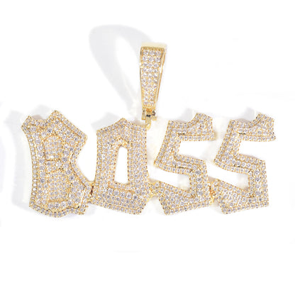 Iced Out BOSS Letter Pendant Necklace for Men