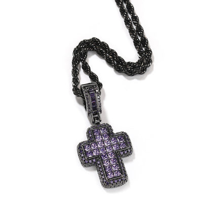 Pink Cubic Zirconia Cross Pendant Necklace for Women with Silver-Tone Twisted Chain