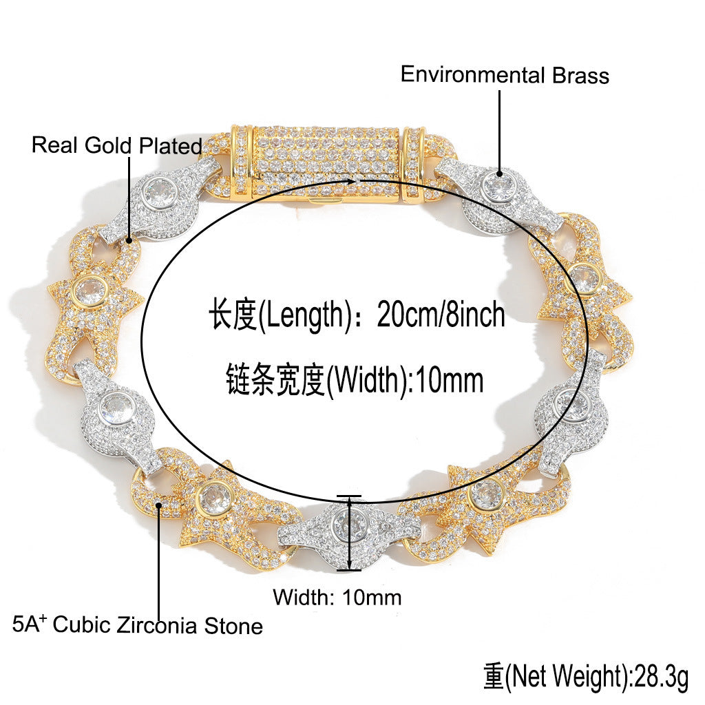 Hip Hop Vintage Bow Butterfly Round Cubic Zirconia Bracelet for Men and Women