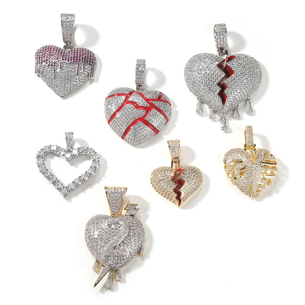 Iced Heart Pendant Necklace for Women - Cubic Zirconia Hip Hop Chain Necklace in Gold, Silver & Rose Gold Tones