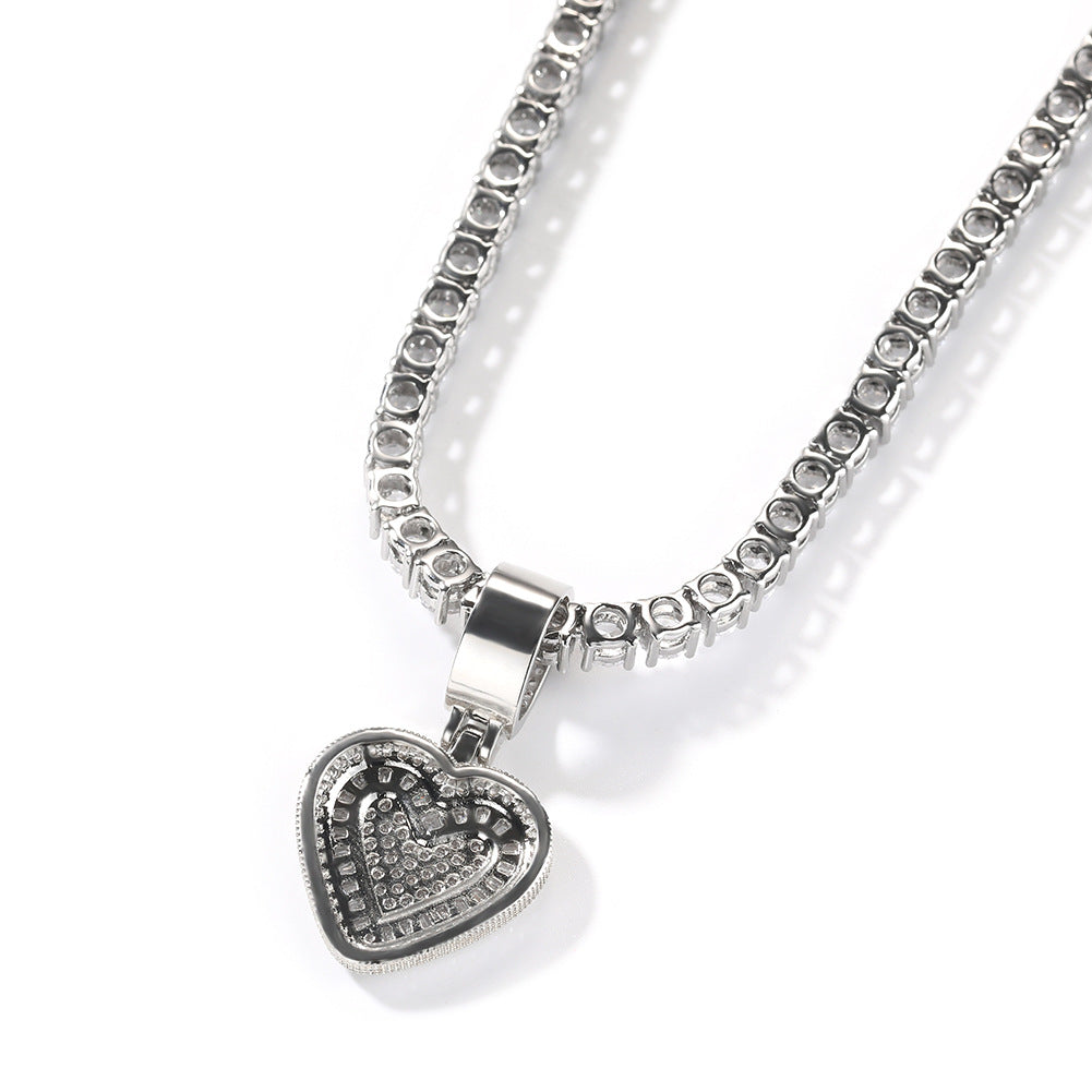Iced Heart Pendant Necklace with Cubic Zirconia Twisted Rope Chain for Women