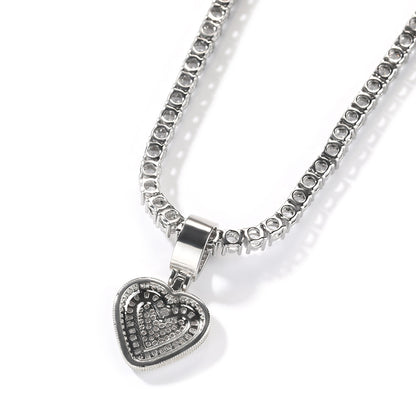 Iced Heart Pendant Necklace with Cubic Zirconia Twisted Rope Chain for Women