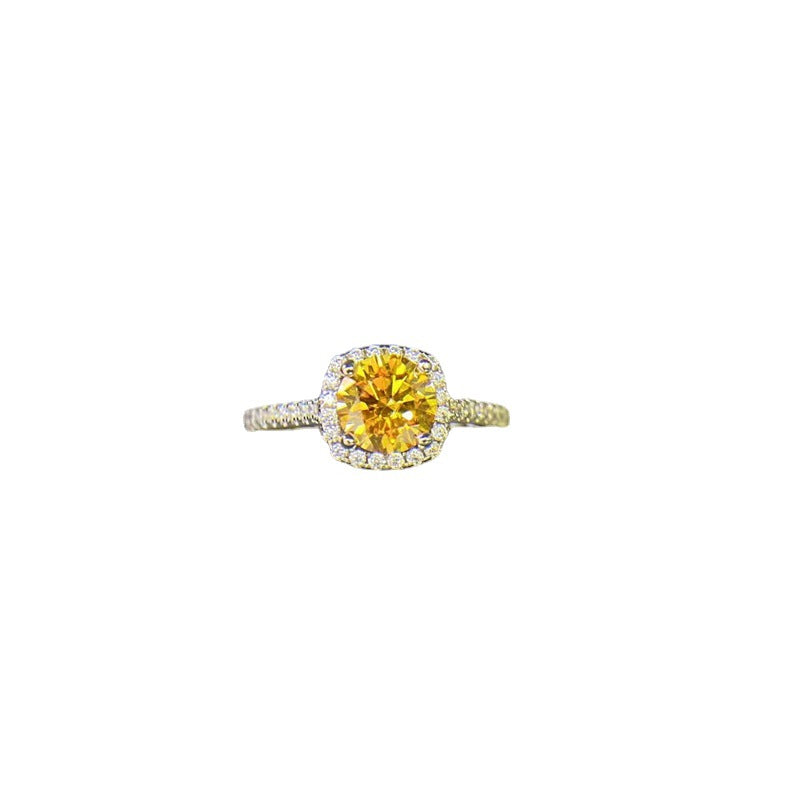 Yellow Moissanite Halo Ring for Women, Cushion Shape Engagement Ring, Solitaire Style Promise Ring, 0.5 to 5 Carat Options product image