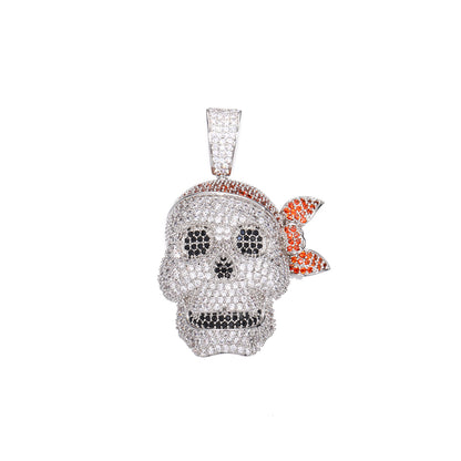 Iced Out Pirate Skull Pendant Necklace for Men - Hip Hop Cubic Zirconia Rope Chain Statement Jewelry