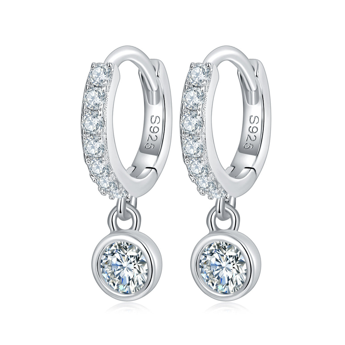 Moissanite Round Drop Earrings, S925 Sterling Silver, 18k Gold-Plated Style, Sparkly Dangle Earrings for Women product image