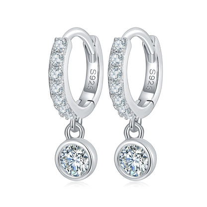 Moissanite Round Drop Earrings, S925 Sterling Silver, 18k Gold-Plated Style, Sparkly Dangle Earrings for Women
