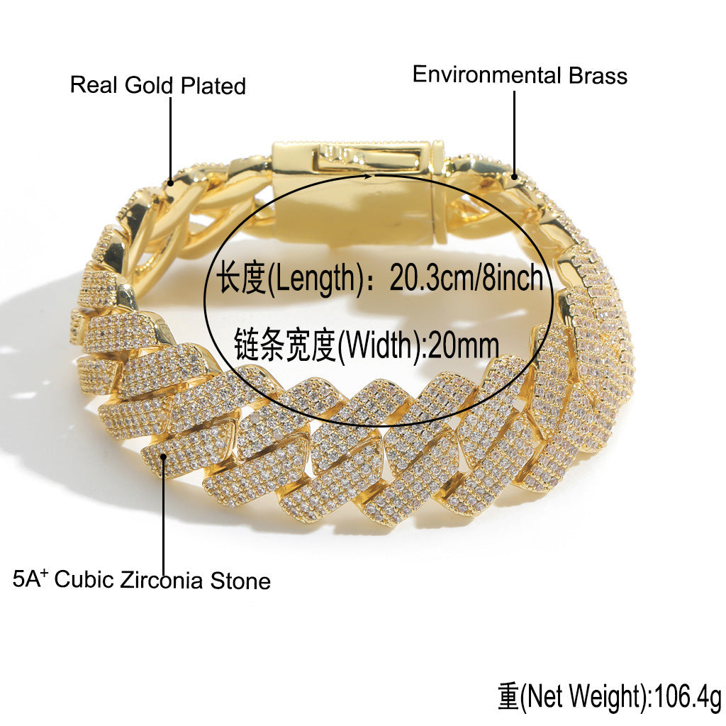 Hip Hop Diamond Shape Cuban Link Cubic Zirconia Bracelet for Men
