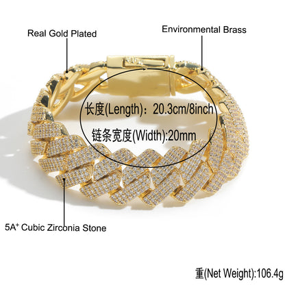 Hip Hop Diamond Shape Cuban Link Cubic Zirconia Bracelet for Men