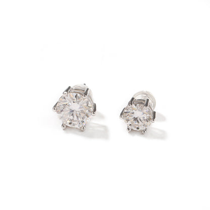 Unisex Silver Hexagon Stud Earrings with Clear Cubic Zirconia - Hip Hop Statement Earrings in Gold or Silver Tone