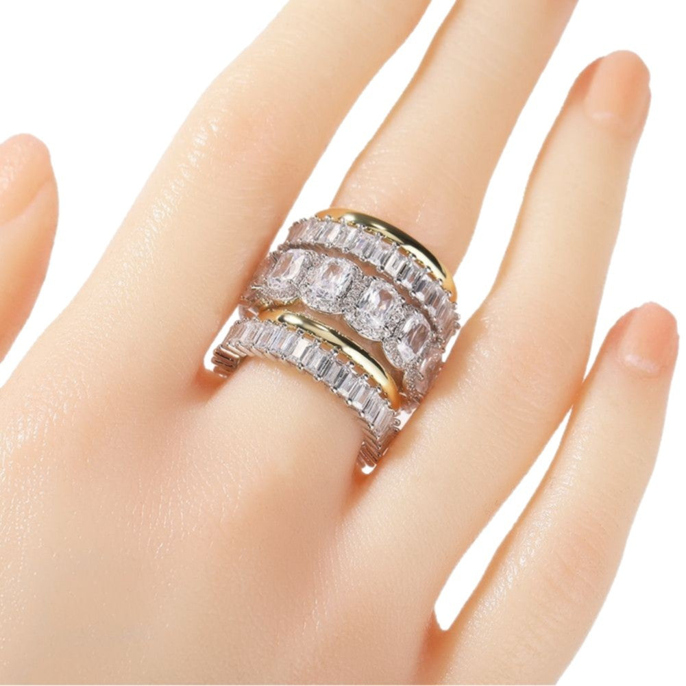 Men’s 5-Piece Statement Ring Set with Cubic Zirconia, Gold Plated & Silver Tone Stackable Band Rings