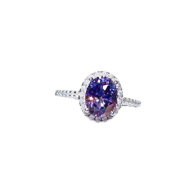 Purple Oval Moissanite Halo Ring for Women, 1 Carat 2 Carat 3 Carat Engagement Ring Style product image