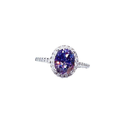 Purple Oval Moissanite Halo Ring for Women, 1 Carat 2 Carat 3 Carat Engagement Ring Style