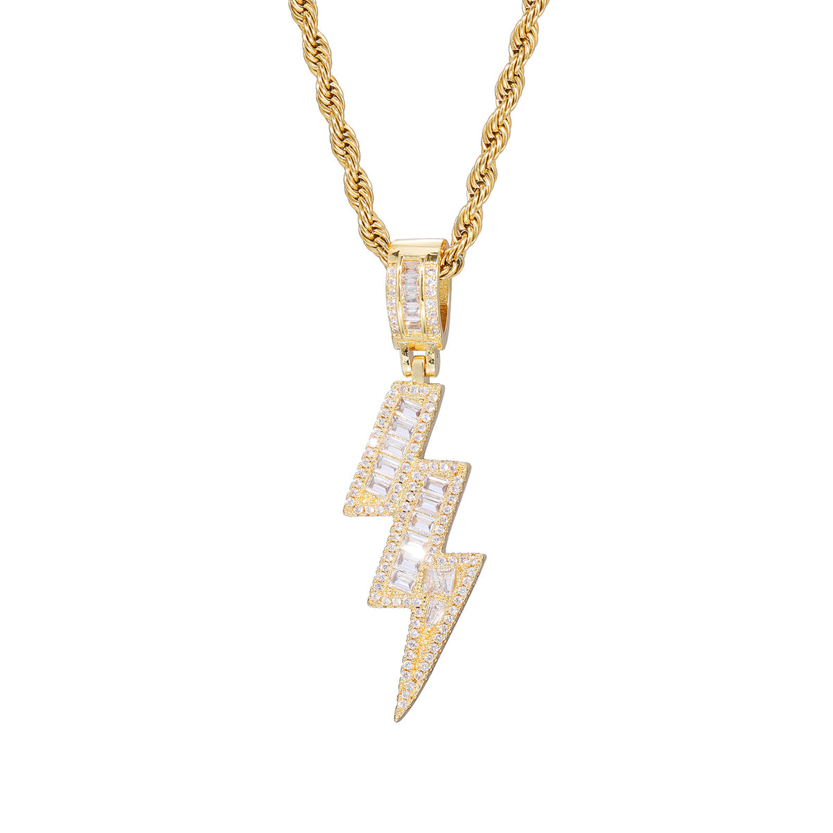 Lightning Bolt Zircon Pendant Necklace, Hip Hop Chain Jewelry for Men product image