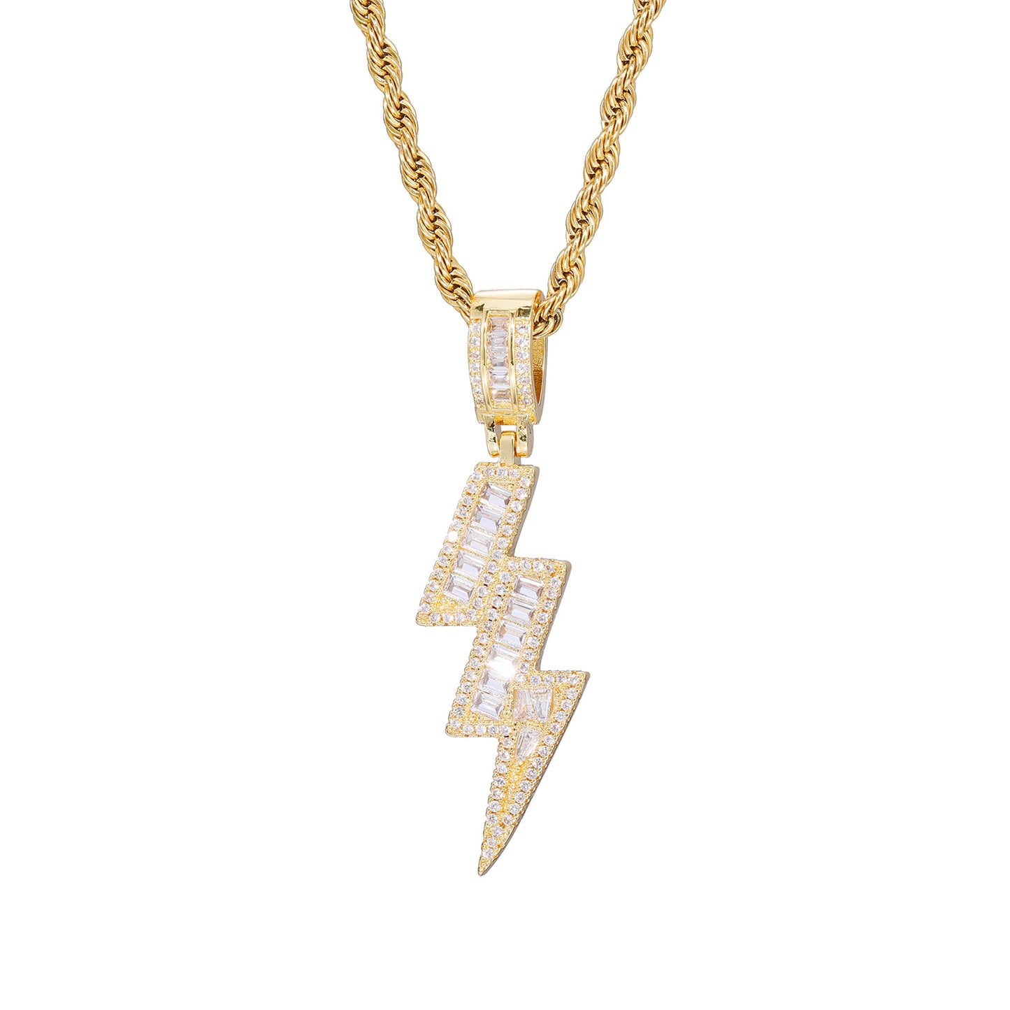 Lightning Bolt Zircon Pendant Necklace, Hip Hop Chain Jewelry for Men product image