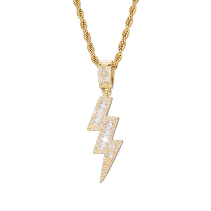 Lightning Bolt Zircon Pendant Necklace, Hip Hop Chain Jewelry for Men