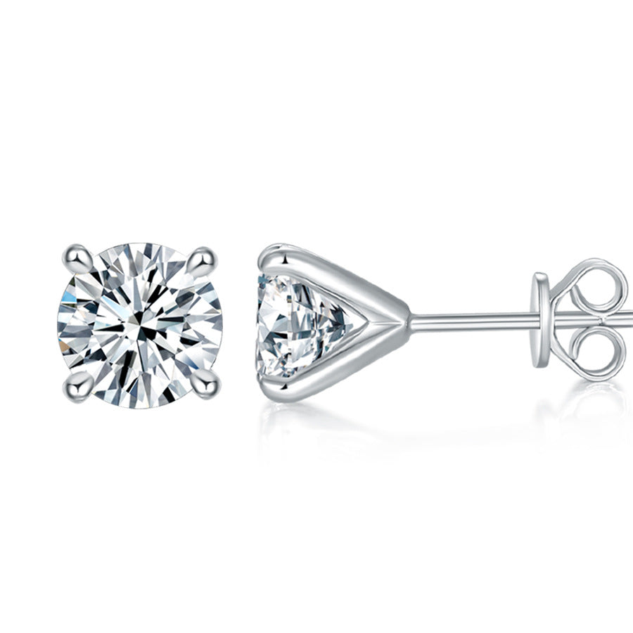 Moissanite Stud Earrings for Men and Women, 4-Prong Round Cut S925 Silver 18K Gold-Plated Earrings, 1ct 1.5ct 2ct 3ct product image