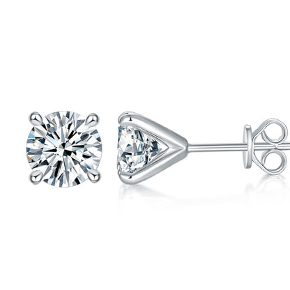Moissanite Stud Earrings for Men and Women, 4-Prong Round Cut S925 Silver 18K Gold-Plated Earrings, 1ct 1.5ct 2ct 3ct