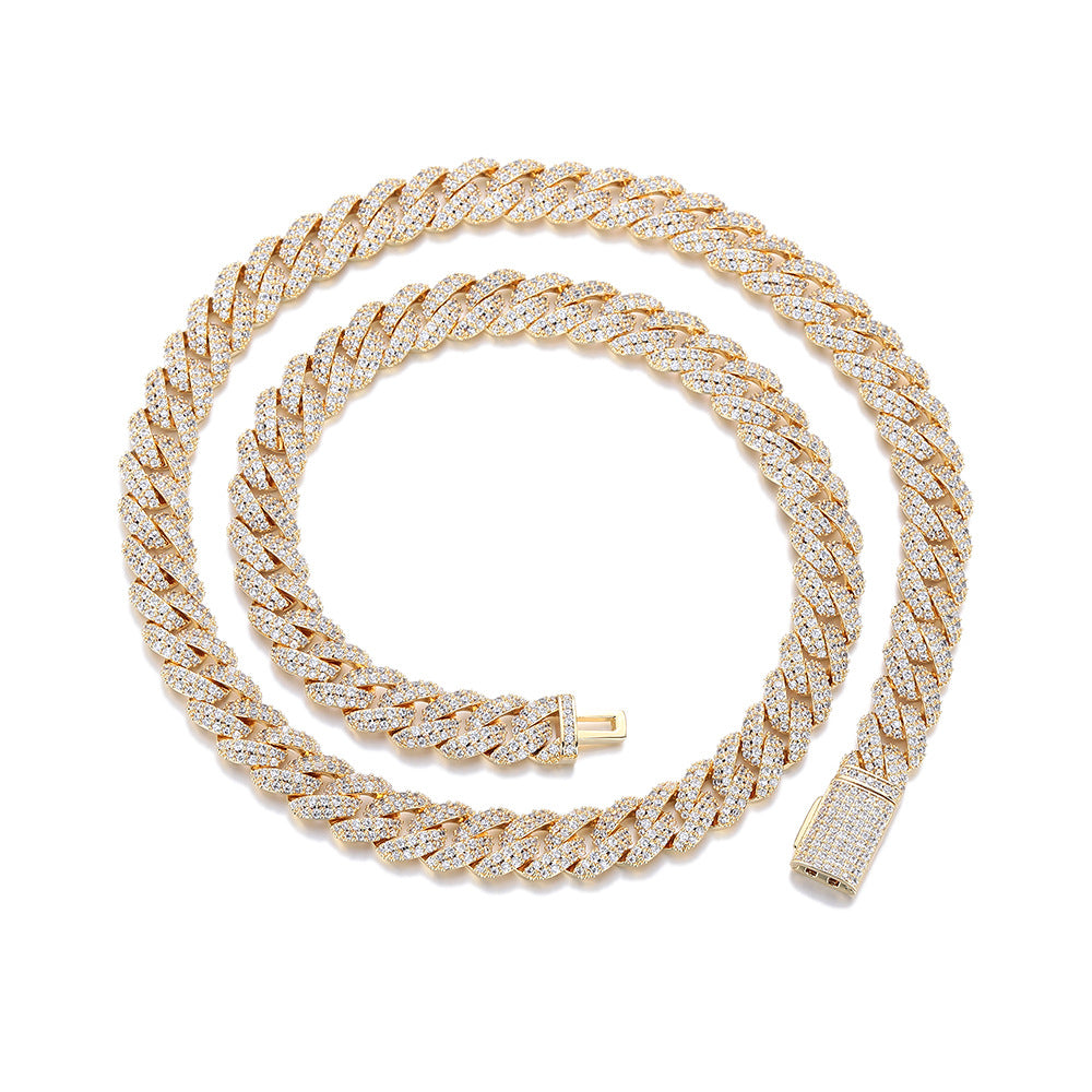 10mm Iced Out Cuban Link Chain Necklace & Bracelet, Double Row Zirconia Hip Hop Jewelry, Unisex Plated Copper product image