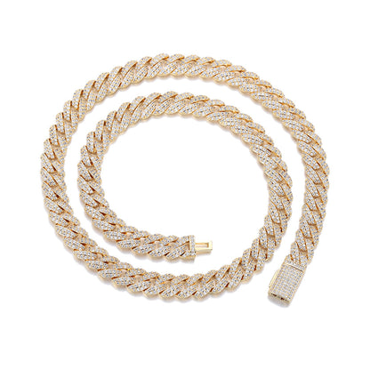 10mm Iced Out Cuban Link Chain Necklace & Bracelet, Double Row Zirconia Hip Hop Jewelry, Unisex Plated Copper