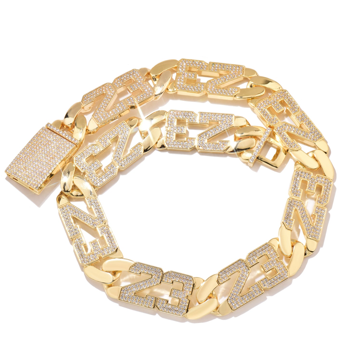 Iced Out Number Chain Necklace for Unisex
