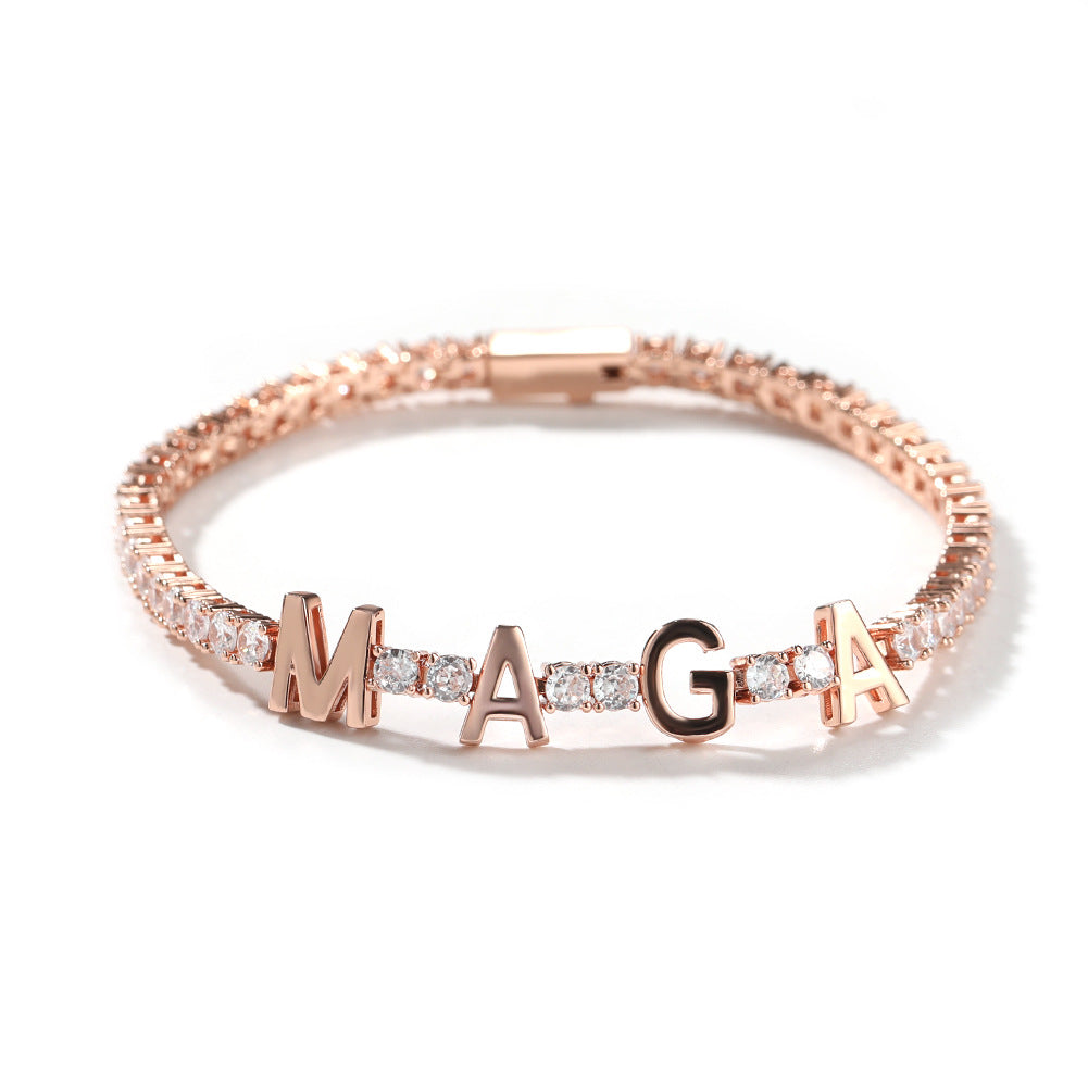 Unisex Letter Tennis Bracelet with Cubic Zirconia in Gold, Silver & Rose Gold