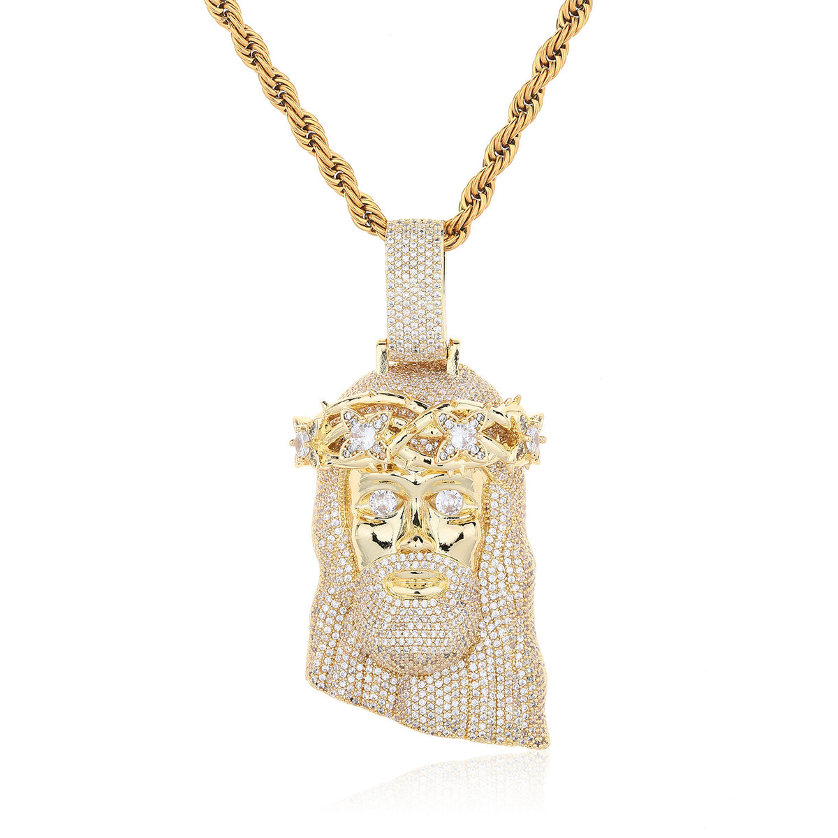 Jeweled Cartoon Face Pendant Necklace, 3MM Twisted Rope Chain, Gold Tone / Silver Tone product image