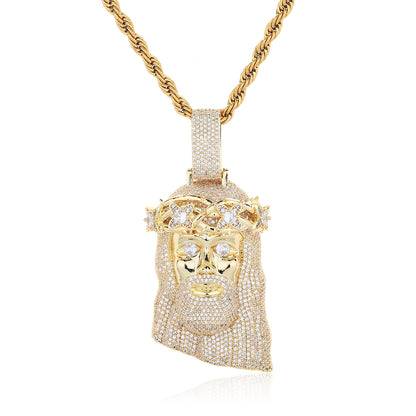 Jeweled Cartoon Face Pendant Necklace, 3MM Twisted Rope Chain, Gold Tone / Silver Tone