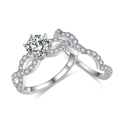 Round Moissanite Solitaire Wave Stackable Engagement Ring Set